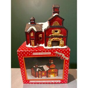 Hand Painted Illuminated Ceramic Firehouse Christmas Village Decor Liberty Bell